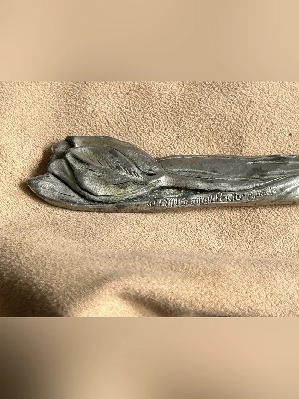 Pewter Cheese or Jam Spreader w/Floral Handle “Seagull” 1991 Canada marked